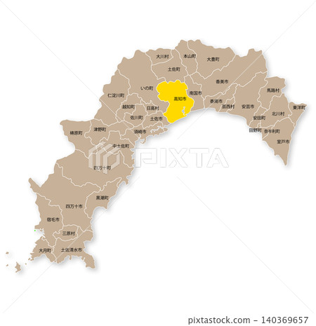 Map of Kochi prefecture and city 140369657