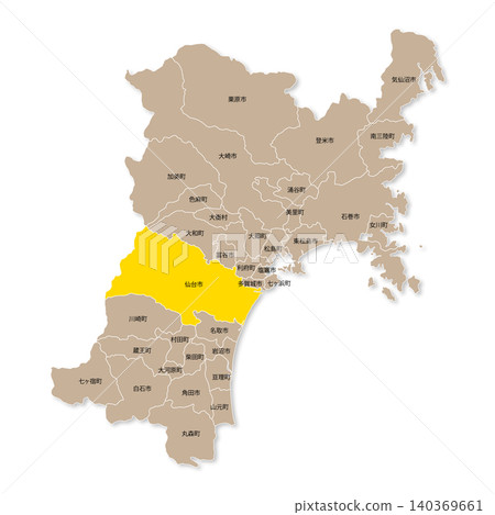 Map of Miyagi Prefecture and Sendai City 140369661
