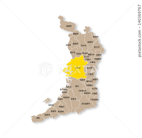 Map of Osaka Prefecture and Osaka City Map of Osaka Prefecture and Osaka City 140369767