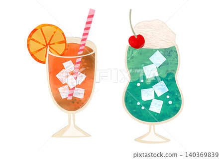 Collage-style handwritten drink set (orange juice, melon soda) Collage-style handwritten drink set (orange juice, melon soda) 140369839