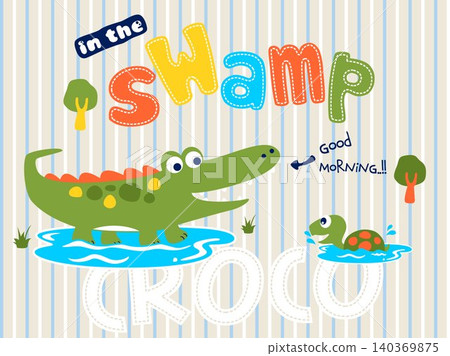 Cartoon vector of crocodile and turtle in the swamp Cartoon vector of crocodile and turtle in the swamp 140369875