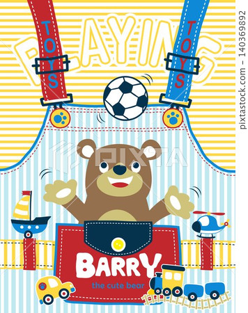 Happy bear playing ball with its toys in kids apparel pattern Happy bear playing ball with its toys in kids apparel pattern 140369892