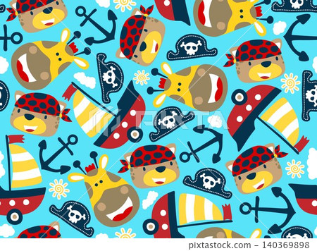 seamless pattern vector of funny animals smile face cartoon with pirate elements illustration seamless pattern vector of funny animals smile face cartoon with pirate elements illustration 140369898