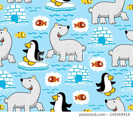 seamless pattern of polar bear, penguin and fishes seamless pattern of polar bear, penguin and fishes 140369918