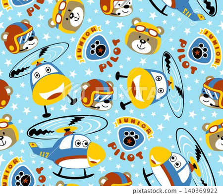 seamless pattern vector with funny helicopter and animals pilot 140369922