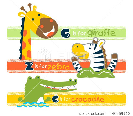 Vector cartoon of funny animals with it names Vector cartoon of funny animals with it names 140369940