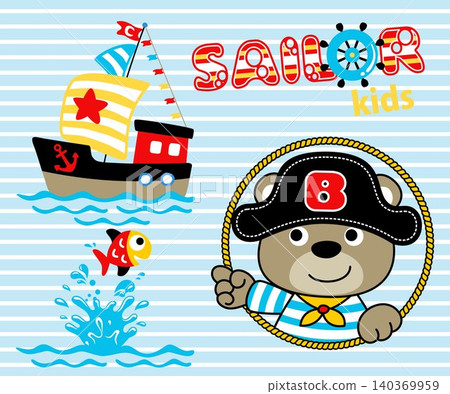 Pirate elements with cute bear in pirate costume. Vector cartoon illustration Pirate elements with cute bear in pirate costume. Vector cartoon illustration 140369959