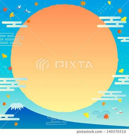 簡單的相框 1，包含秋葉、富士山和太陽 - 方形 140370318