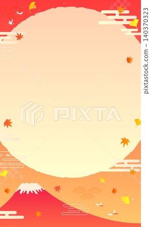 Simple frame 1 with autumn leaves, Mt. Fuji, and sunset (vertical) Simple frame 1 with autumn leaves, Mt. Fuji, and sunset (vertical) 140370323