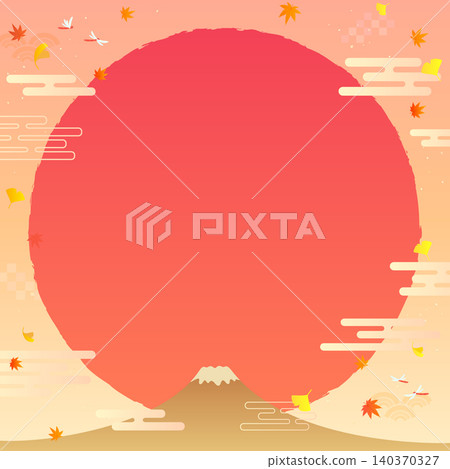 Simple frame 2 with autumn leaves, Mt. Fuji, and sunset (square) Simple frame 2 with autumn leaves, Mt. Fuji, and sunset (square) 140370327