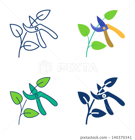 Plant pruning icon set. Branch trimming with pruning shears. Vector illustration Plant pruning icon set. Branch trimming with pruning shears. Vector illustration 140370341