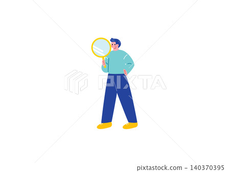 一名男子拿著放大鏡的插圖 140370395