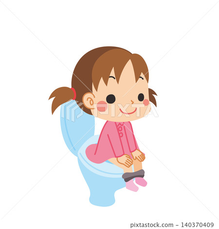 An illustration of a cute little girl sitting on a toilet seat. An illustration of a cute little girl sitting on a toilet seat. 140370409