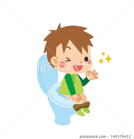 一幅插圖,描繪了一個可愛的小男孩坐在馬桶上,比出“OK”的手勢。 一幅插圖,描繪了一個可愛的小男孩坐在馬桶上,比出“OK”的手勢。 140370412