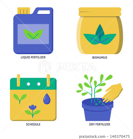 Fertilization and plant care calendar flat icon set. Vector illustration Fertilization and plant care calendar flat icon set. Vector illustration 140370475