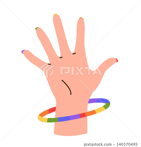 Hand with Rainbow Bracelet and Colorful Manicure Hand with Rainbow Bracelet and Colorful Manicure 140370495