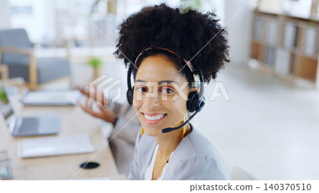 Call center, smile and portrait of woman in office for customer service, support or help desk. Contact us, crm and face of happy consultant, professional or African agent telemarketing with headset Call center, smile and portrait of woman in office for customer service, support or help desk. Contact us, crm and face of happy consultant, professional or African agent telemarketing with headset 140370510