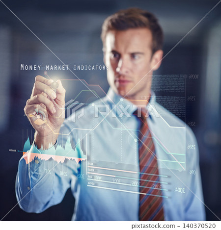 Businessman, planning and finance on overlay digital interface, graphs and working with technology. Data analysis, crypto and bitcoin with statistics investment, trade and information for future Businessman, planning and finance on overlay digital interface, graphs and working with technology. Data analysis, crypto and bitcoin with statistics investment, trade and information for future 140370520