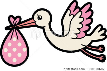 Cute Stork Carrying Baby Bundle Cartoon Illustration Cute Stork Carrying Baby Bundle Cartoon Illustration 140370607