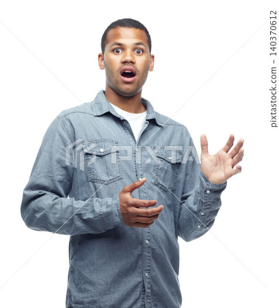 Wow, shock and portrait of man in studio with surprise news, information or announcement on white background. Omg, face and male model with mind blown emoji reaction or giveaway, deal or promotion Wow, shock and portrait of man in studio with surprise news, information or announcement on white background. Omg, face and male model with mind blown emoji reaction or giveaway, deal or promotion 140370612