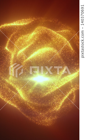 Bright golden particle sphere with a glowing core and swirling dust, forming a radiant abstract energy orb on a warm orange background. Bright golden particle sphere with a glowing core and swirling dust, forming a radiant abstract energy orb on a warm orange background. 140370691