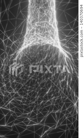 Monochrome wireframe mesh with connected nodes forming an abstract organic shape, symbolizing AI, data network, and digital connectivity Monochrome wireframe mesh with connected nodes forming an abstract organic shape, symbolizing AI, data network, and digital connectivity 140370694