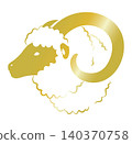 A simple illustration of a sheep's profile, perfect for New Year's cards for the Year of the Sheep (gold). 140370758