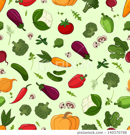 Healthy Vegetable Mix Seamless Pattern Design 140370786
