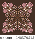 Vector tracery floral kaleidoscope. Decorative ornament of bouquets of poppies. Folk art blooming wildflowers 140370818