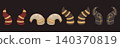 Vector set of various devil horns and gold decoration on dark background. Collection of magical fantasy horns 140370819