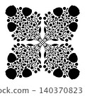 Vector black silhouette of floral kaleidoscope. Decorative print of poppies. Monochrome folk art blooming wildflowers. 140370823