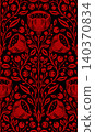 Vector gothic seamless pattern with red flowers on black background. Tracery dark texture with poppies. Folk art ornate wildflowers 140370834