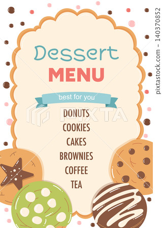Dessert menu poster with cookies and bakery treats in doodle style Dessert menu poster with cookies and bakery treats in doodle style 140370852
