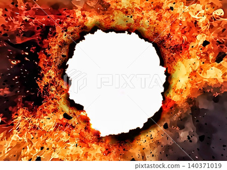 Flame and burnt paper tear frame background material | Copy space for burning, explosion, and disaster imagery 140371019