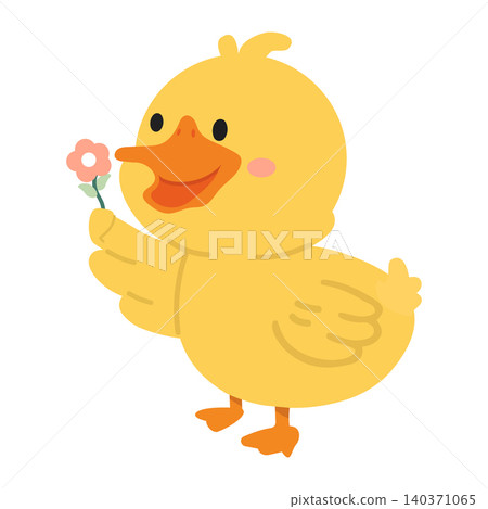 Cute Duckling Holding Flower Illustration 140371065