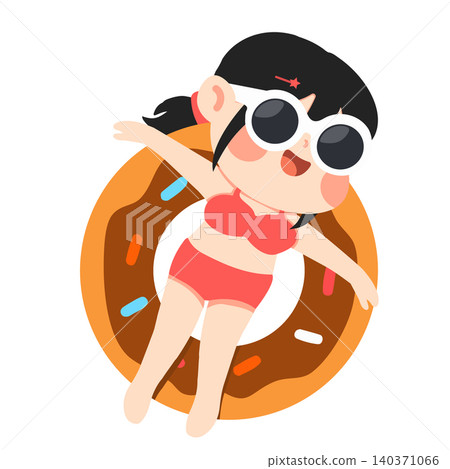 Girl Floating on Donut Pool Float Girl Floating on Donut Pool Float 140371066
