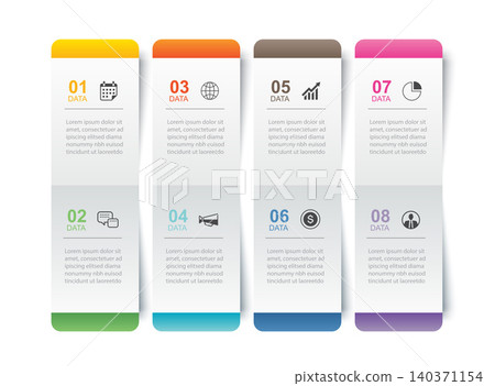 Business infographic column vertical timeline template 8 options steps layout charts. 140371154
