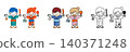 A set of cute and pop-style illustrations of children at a summer festival. 140371248