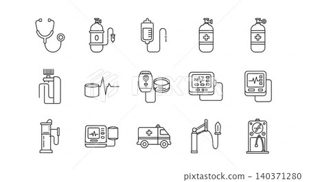 Medical gas and oxygen therapy equipment icons with healthcare hospital equipment treatment respiratory supplies clinical diagnostic emergency monitoring analysis ambulance medicine Medical gas and oxygen therapy equipment icons with healthcare hospital equipment treatment respiratory supplies clinical diagnostic emergency monitoring analysis ambulance medicine 140371280