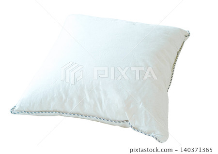 White square cushion pillow with piping, white background, cutout. White square cushion pillow with piping, white background, cutout. 140371365