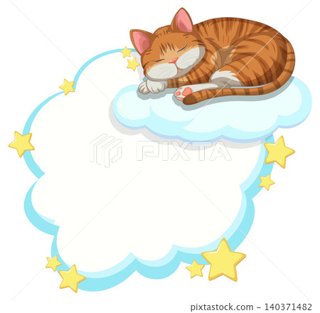 Sleeping Tabby Cat on Cloud with Stars Illustration Sleeping Tabby Cat on Cloud with Stars Illustration 140371482