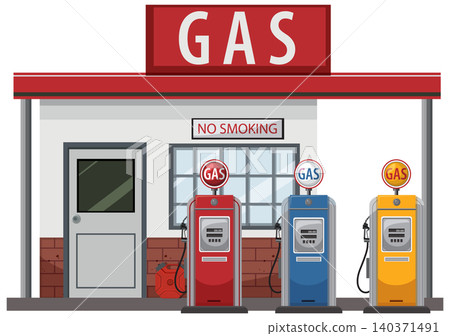 Retro Gas Station Vector Illustration Retro Gas Station Vector Illustration 140371491