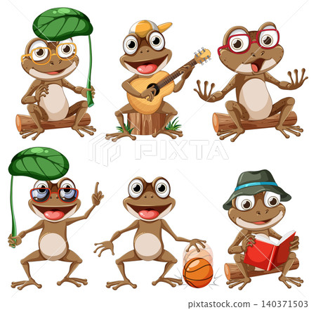 Cartoon Frogs in Various Fun Activities and Outfits Cartoon Frogs in Various Fun Activities and Outfits 140371503