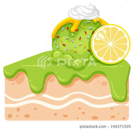 Lemon Cake Slice with Green Icing and Ice Cream Lemon Cake Slice with Green Icing and Ice Cream 140371505
