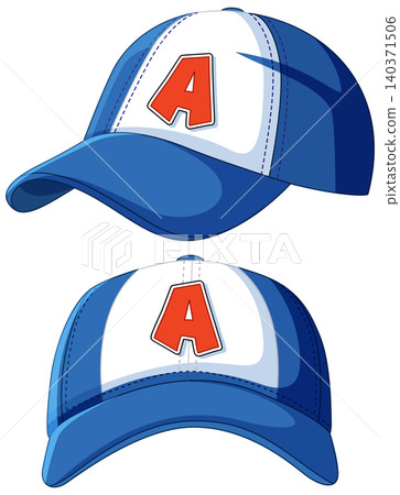 Blue Baseball Cap Vector Illustration with Letter A 140371506