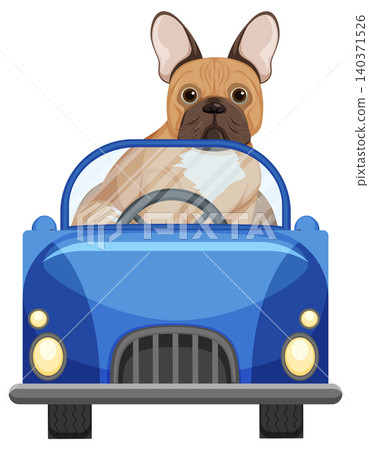 French Bulldog Driving Blue Convertible Car Illustration French Bulldog Driving Blue Convertible Car Illustration 140371526