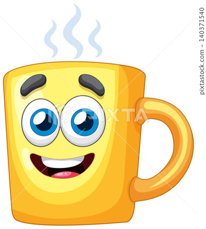 Cheerful Cartoon Coffee Mug Illustration Cheerful Cartoon Coffee Mug Illustration 140371540