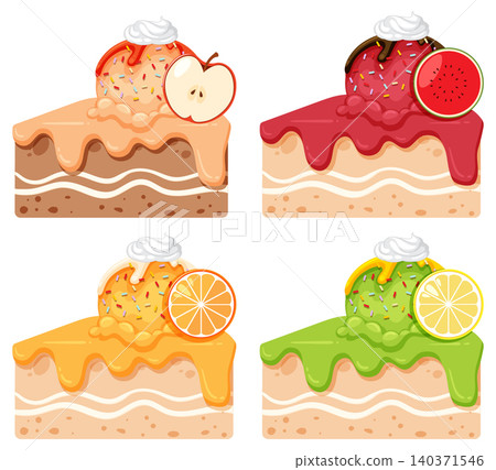 Colorful Fruit Ice Cream Cake Slices Vector Set Colorful Fruit Ice Cream Cake Slices Vector Set 140371546