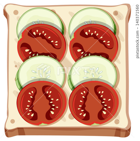 Open-Faced Sandwich with Tomato and Cucumber Slices Open-Faced Sandwich with Tomato and Cucumber Slices 140371560