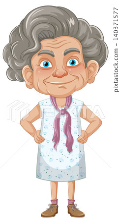 Elderly Woman Standing with Hands on Hips Cartoon Elderly Woman Standing with Hands on Hips Cartoon 140371577